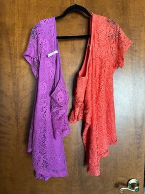 Leo & Nicole bundle Purple and Coral Lace Short-Sleeve Tops
